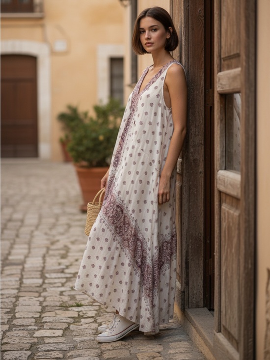 Free People Dresses & Skirts - Free People Faithfully Yours Cream and Mauve Paisley Halter Maxi Dress